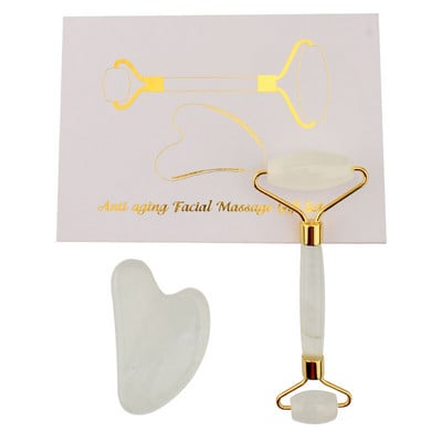 Prirodni ružičasti kvarcni žad Roller Water Sha Set za lice Masažer za tijelo Roller Jade Stone Set za masažu Face Lifting Beauty Masaža