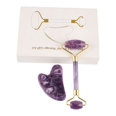 Prirodni ružičasti kvarcni žad Roller Water Sha Set za lice Masažer za tijelo Roller Jade Stone Set za masažu Face Lifting Beauty Masaža