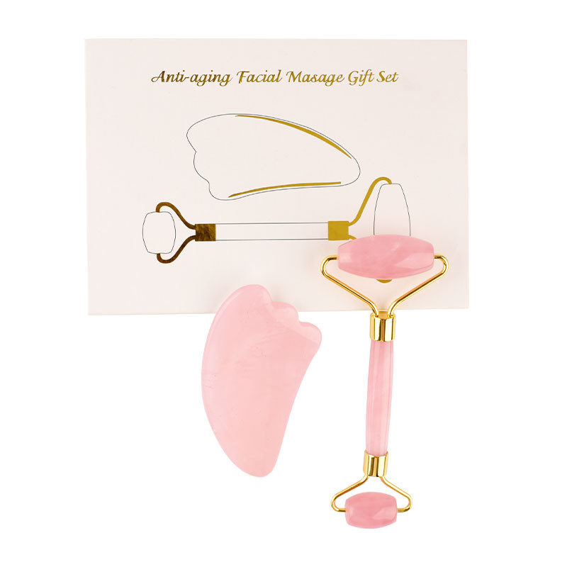 Prirodni ružičasti kvarcni žad Roller Water Sha Set za lice Masažer za tijelo Roller Jade Stone Set za masažu Face Lifting Beauty Masaža