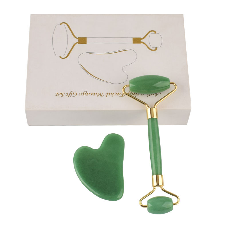 Prirodni ružičasti kvarcni žad Roller Water Sha Set za lice Masažer za tijelo Roller Jade Stone Set za masažu Face Lifting Beauty Masaža