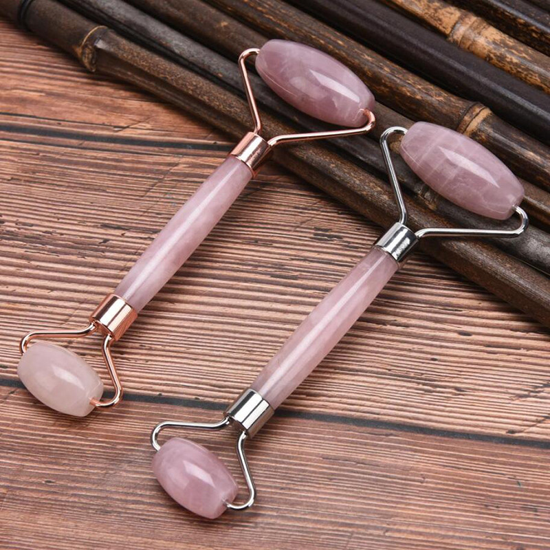 1 KOM Roler od ružičastog kvarca i žada Masažer za mršavljenje lica Lifting lica od prirodnog žada Valjak za masažu lica Njega kože Ljepota