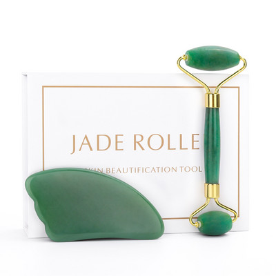 2kom/komplet Jade Roller Gua Sha Massager Za Njegu Lica Ljepota Zdravlje Strugalo za Kožu Podizanje brade Učvršćivanje Prirodni kamen Gouache Masaža