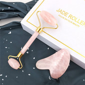 Cuarț trandafir natural Jad Roller Gua Sha Set Facial Body Massager Roller Jad Stone Set Masaj Set Face Lifting Beauty Masaj Instrument