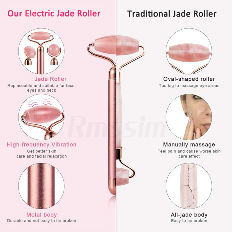 Új elektromos vibráló Jade görgős masszírozó karcsúsító arc emeléshez Rózsakvarc 3D Roller Stone arcbőrápoló szépségápoló eszköz