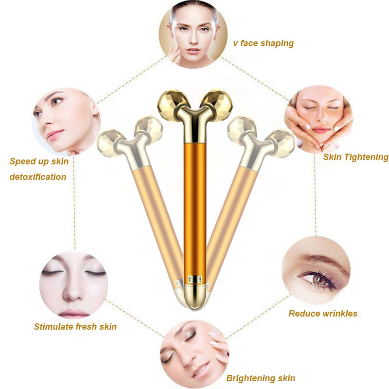 3 az 1-ben 24k Energy Beauty Bar Golden Pulse vibráló arcgörgős masszírozó arc lifting bőrápoló eszköz Jade görgős labdával