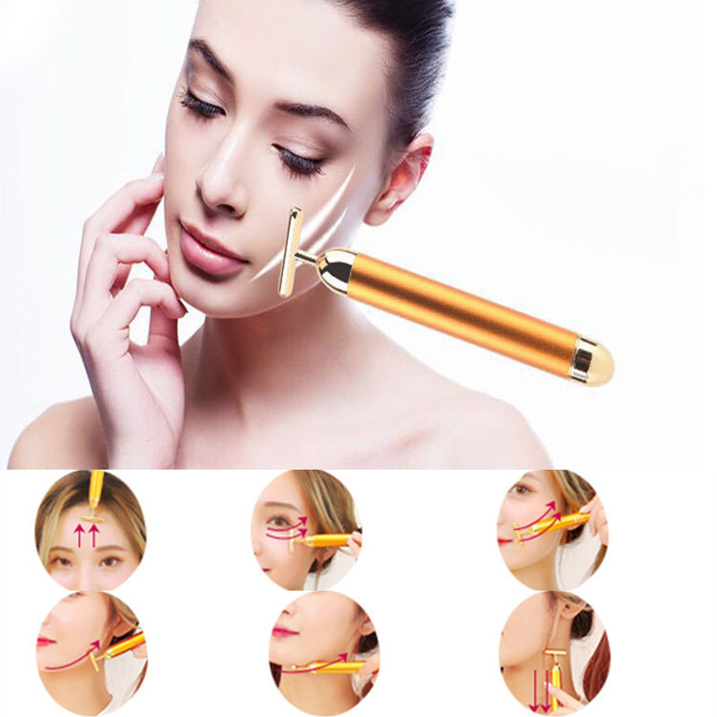 3 az 1-ben 24k Energy Beauty Bar Golden Pulse vibráló arcgörgős masszírozó arc lifting bőrápoló eszköz Jade görgős labdával