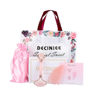 Valjak od prirodnog žada od ružičastog kvarca Gua Sha set Masažer za lice i tijelo Gua Sha strugač za lice, oko, vrat Alat za njegu kože Poklon vrećica Kutija