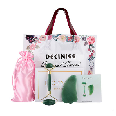 Valjak od prirodnog žada od ružičastog kvarca Gua Sha set Masažer za lice i tijelo Gua Sha strugač za lice, oko, vrat Alat za njegu kože Poklon vrećica Kutija