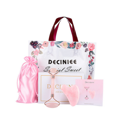 Valjak od prirodnog žada od ružičastog kvarca Gua Sha set Masažer za lice i tijelo Gua Sha strugač za lice, oko, vrat Alat za njegu kože Poklon vrećica Kutija