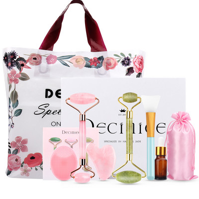 Valjak od prirodnog žada od ružičastog kvarca Gua Sha set Masažer za lice i tijelo Gua Sha strugač za lice, oko, vrat Alat za njegu kože Poklon vrećica Kutija