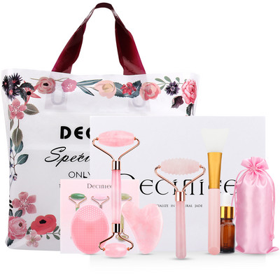 Valjak od prirodnog žada od ružičastog kvarca Gua Sha set Masažer za lice i tijelo Gua Sha strugač za lice, oko, vrat Alat za njegu kože Poklon vrećica Kutija