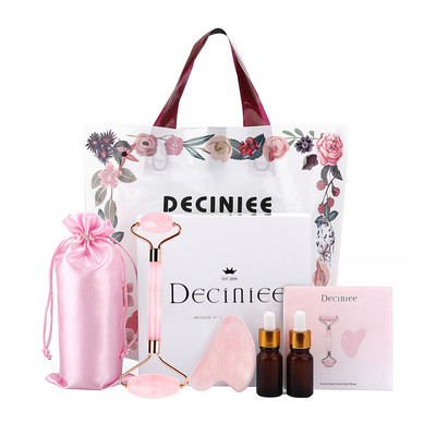 Valjak od prirodnog žada od ružičastog kvarca Gua Sha set Masažer za lice i tijelo Gua Sha strugač za lice, oko, vrat Alat za njegu kože Poklon vrećica Kutija