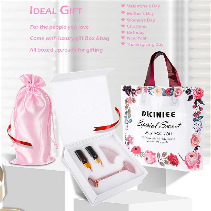 Valjak od prirodnog žada od ružičastog kvarca Gua Sha set Masažer za lice i tijelo Gua Sha strugač za lice, oko, vrat Alat za njegu kože Poklon vrećica Kutija