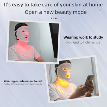 επαγγελματική μάσκαρα led θεραπεία με κόκκινο φως μάσκα προσώπου σιλικόνης με λαιμό 4 χρώματα περιποίηση δέρματος συσκευή υπέρυθρη φωτοθεραπεία