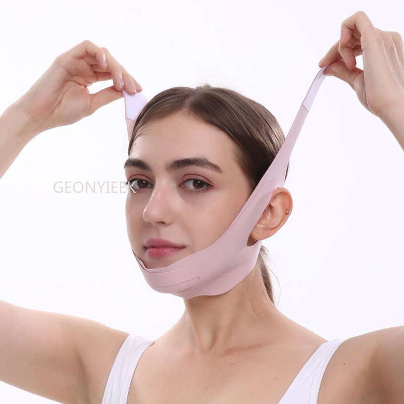 Moterys sumažina dvigubą smakrą ploną veidą nuo raukšlių veido liekninamojo tvarsčio Veido masažuoklis veidą pakeliantis diržas