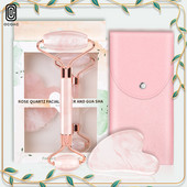 2/1db Gua Sha masszírozó arcra Rózsakvarc Jade Roller Beauty Health Bőrkaparás Lifting Természetes Köves Gouache Masszázs Dobozban