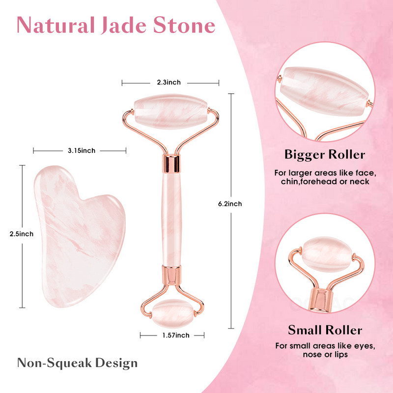 2/1db Gua Sha masszírozó arcra Rózsakvarc Jade Roller Beauty Health Bőrkaparás Lifting Természetes Köves Gouache Masszázs Dobozban