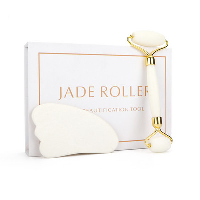 Jad alb piatră de masaj facial cuarț natural răzuit role de jad Gua Sha Set alb facial lifting instrument de masaj pentru spate gâtul corpului