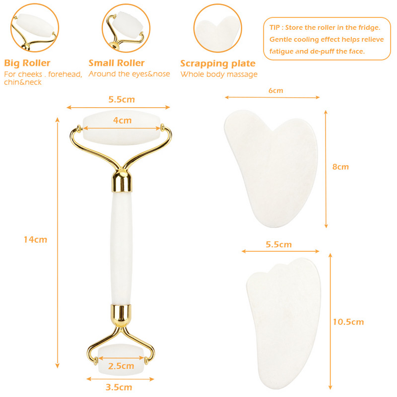 Kamen za masažu od bijelog žada Strugalo od prirodnog kvarca Valjak od žada Gua Sha set Bijeli alat za masažu za podizanje lica za leđa, vrat i tijelo