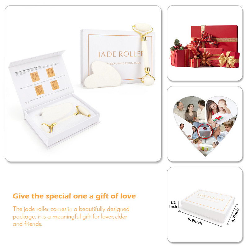 Kamen za masažu od bijelog žada Strugalo od prirodnog kvarca Valjak od žada Gua Sha set Bijeli alat za masažu za podizanje lica za leđa, vrat i tijelo