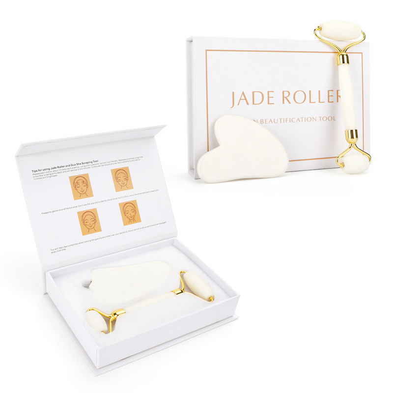 Kamen za masažu od bijelog žada Strugalo od prirodnog kvarca Valjak od žada Gua Sha set Bijeli alat za masažu za podizanje lica za leđa, vrat i tijelo