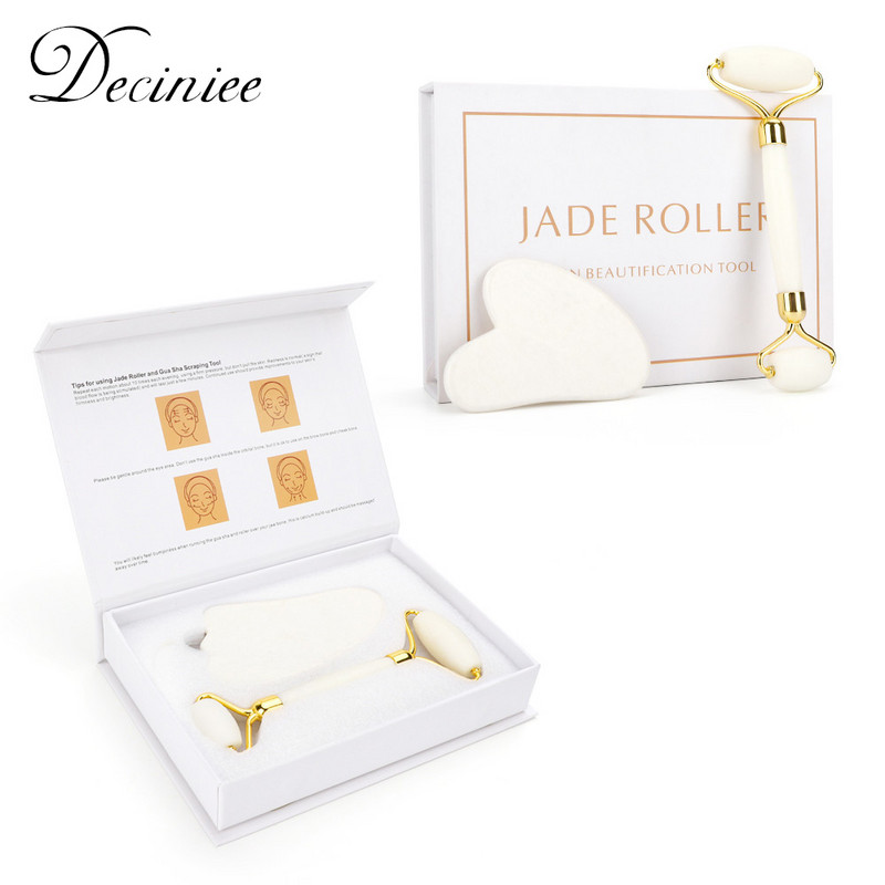 Valjak od bijelog žada Gua Sha Set Alat za masažu Bijeli žad protiv starenja očiju Natečenost Bore Njega kože Masaža za lice Oči Mršavljenje