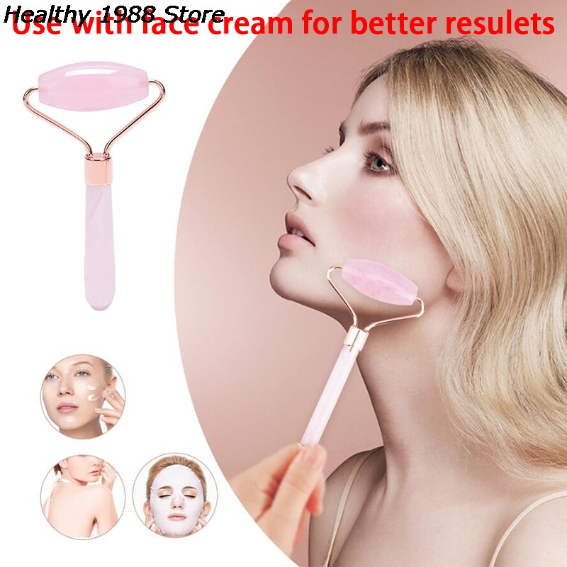 Rožių kristalų veido pakėlimo masažuoklis Crystal Roller veido masažas Atpalaiduojantis Nefrito ritininis akmuo Natūralus rožinis kvarcas grožio odai priemonė