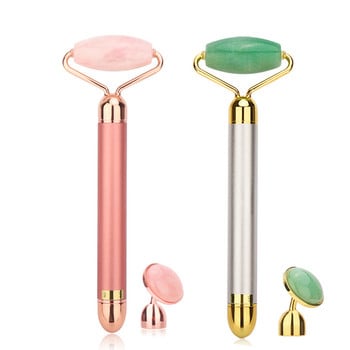 Electric Vibrating Jade Roller Bar Natural Rose Quartz Face Lifting Εργαλεία ομορφιάς για μασάζ προσώπου με ρολό από πέτρα νεφρίτη