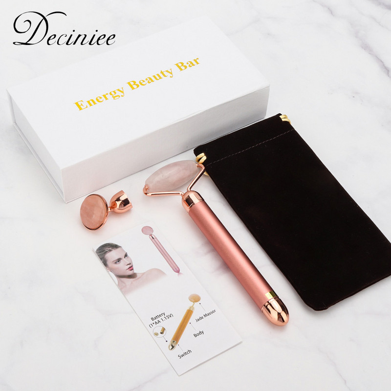 Električni vibrirajući valjak od žada, prirodni ružičasti kvarc za podizanje lica, pravi pravi valjak od žada, alati za masažu lica