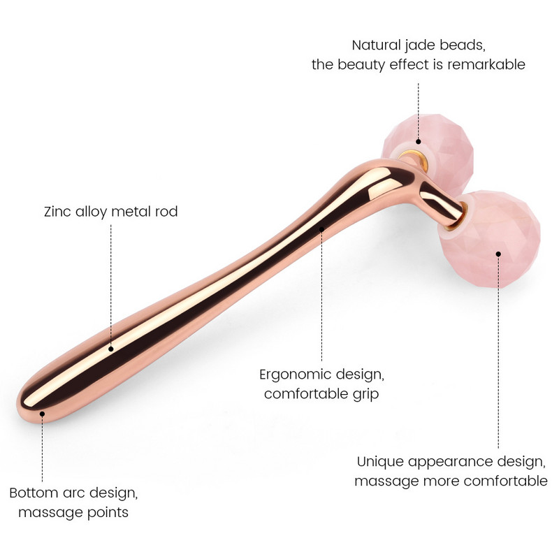 Új 3D-s arcmasszírozó Rózsakvarc Jáde Roller Rózsaszín Archenger Nature Stone Heathy Beauty Tools Bőrápoló eszközök nőknek