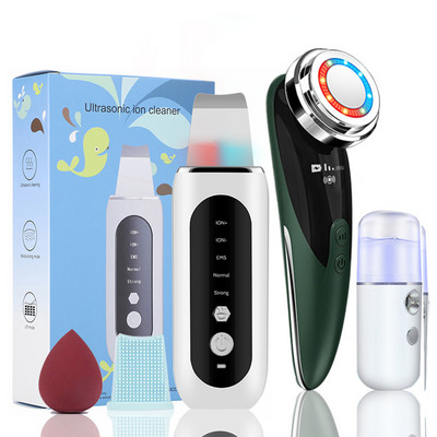 2+3 készlet ultrahangos bőrradír arc spatula mitesszer eltávolító EMS LED arcmasszírozó pórustisztító peeling arc lifting
