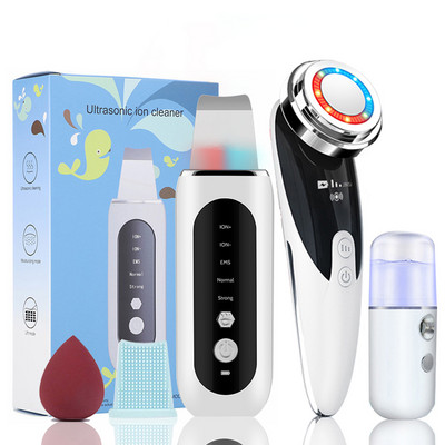 2+3 készlet ultrahangos bőrradír arc spatula mitesszer eltávolító EMS LED arcmasszírozó pórustisztító peeling arc lifting