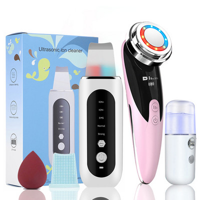 2+3 készlet ultrahangos bőrradír arc spatula mitesszer eltávolító EMS LED arcmasszírozó pórustisztító peeling arc lifting