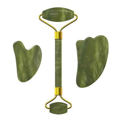 Natūralaus akmens nefrito akių kaukė Veido masažo volelis Guasha lenta šalto terapijos akių kaukė Guašo grandiklis veido masažuoklis Jade volelis