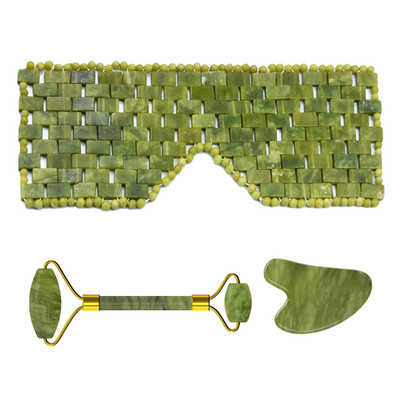 Natūralaus akmens nefrito akių kaukė Veido masažo volelis Guasha lenta šalto terapijos akių kaukė Guašo grandiklis veido masažuoklis Jade volelis