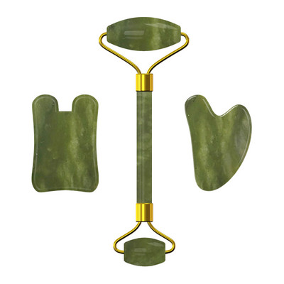 Natūralaus akmens nefrito akių kaukė Veido masažo volelis Guasha lenta šalto terapijos akių kaukė Guašo grandiklis veido masažuoklis Jade volelis