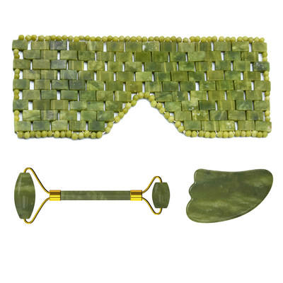 Natūralaus akmens nefrito akių kaukė Veido masažo volelis Guasha lenta šalto terapijos akių kaukė Guašo grandiklis veido masažuoklis Jade volelis