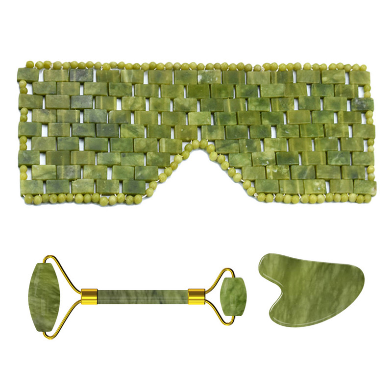 Natūralaus akmens nefrito akių kaukė Veido masažo volelis Guasha lenta šalto terapijos akių kaukė Guašo grandiklis veido masažuoklis Jade volelis
