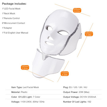 7Colors LED Light Facial Mask with Neck Skin Rejuvenation Face Care Photon Therapy Anti Acne Brighten Skin Tighten Beauty Device