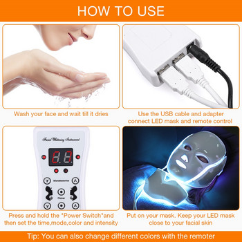 7Colors LED Light Facial Mask with Neck Skin Rejuvenation Face Care Photon Therapy Anti Acne Brighten Skin Tighten Beauty Device