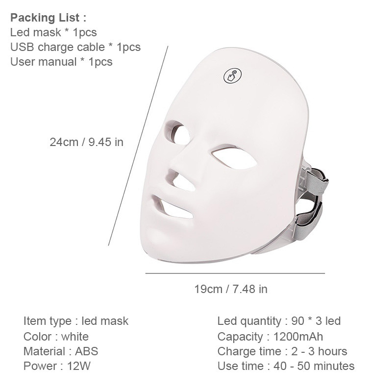 Anti Acne 7 Colors LED fényterápiás arcmaszk Foton ránctalanítás Bőrfiatalító és fehérítő arcbőrápoló eszközök