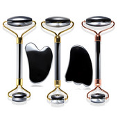 Valjak od žada za masažu lica Gua Sha set Valjak za uljepšavanje lica Alat za njegu kože Terahertz energetski kameni masažer Lice Oko Vrat Guasha