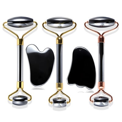 Valjak od žada za masažu lica Gua Sha set Valjak za uljepšavanje lica Alat za njegu kože Terahertz energetski kameni masažer Lice Oko Vrat Guasha