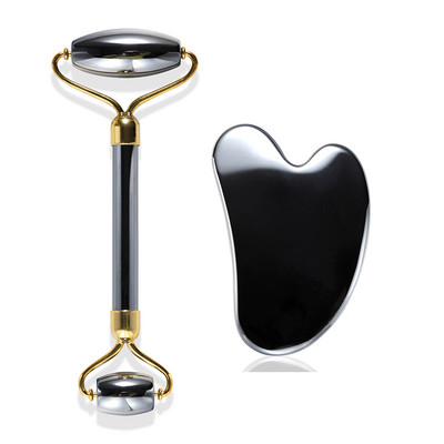 Valjak od žada za masažu lica Gua Sha set Valjak za uljepšavanje lica Alat za njegu kože Terahertz energetski kameni masažer Lice Oko Vrat Guasha