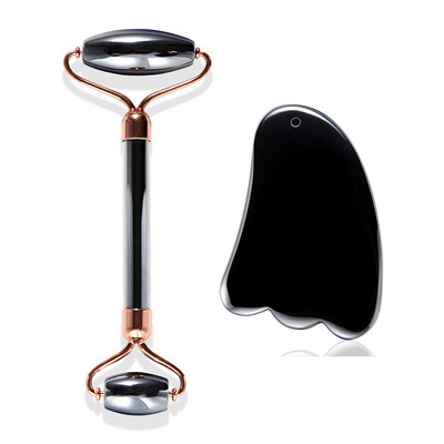 Valjak od žada za masažu lica Gua Sha set Valjak za uljepšavanje lica Alat za njegu kože Terahertz energetski kameni masažer Lice Oko Vrat Guasha