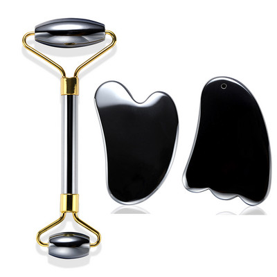 Valjak od žada za masažu lica Gua Sha set Valjak za uljepšavanje lica Alat za njegu kože Terahertz energetski kameni masažer Lice Oko Vrat Guasha