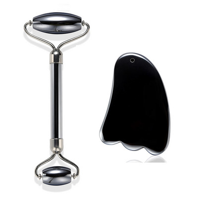 Valjak od žada za masažu lica Gua Sha set Valjak za uljepšavanje lica Alat za njegu kože Terahertz energetski kameni masažer Lice Oko Vrat Guasha