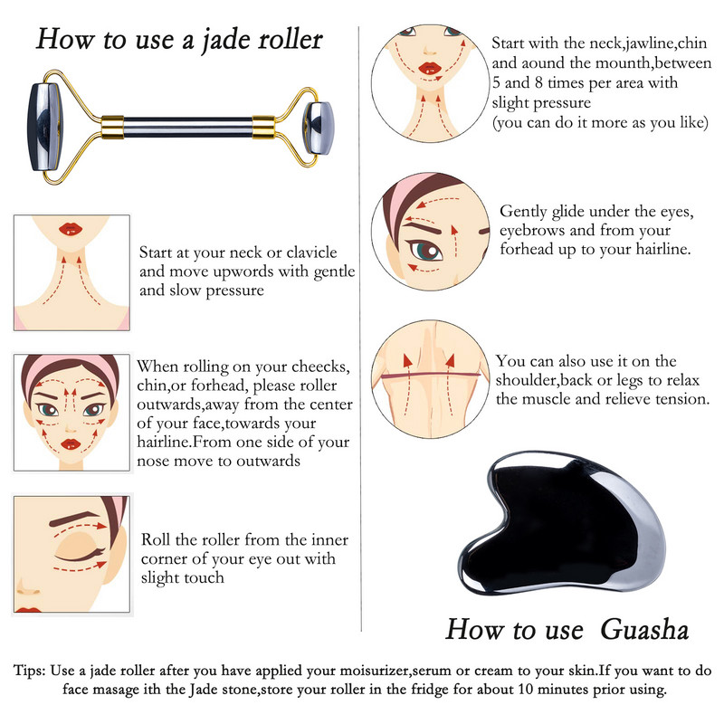 Arcmasszázs Jade görgős guasha készlet Természetes Terahertz Energy Stone Masszírozó Szem Arc Nyak Thin Lift Relax Karcsúsító eszközök