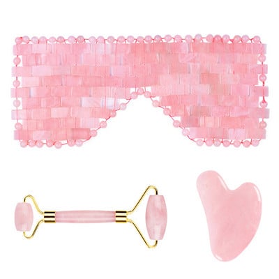 Rožinio kvarco nefrito akių kaukė Veido masažuoklis voleliu guašo grandiklis Natūralaus akmens nefrito volelis guašos lenta veido kaukė veido masažuoklis