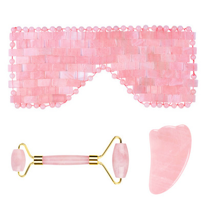 Rožinio kvarco nefrito akių kaukė Veido masažuoklis voleliu guašo grandiklis Natūralaus akmens nefrito volelis guašos lenta veido kaukė veido masažuoklis